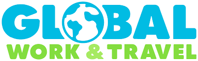 logotipo global de trabajo y viajes